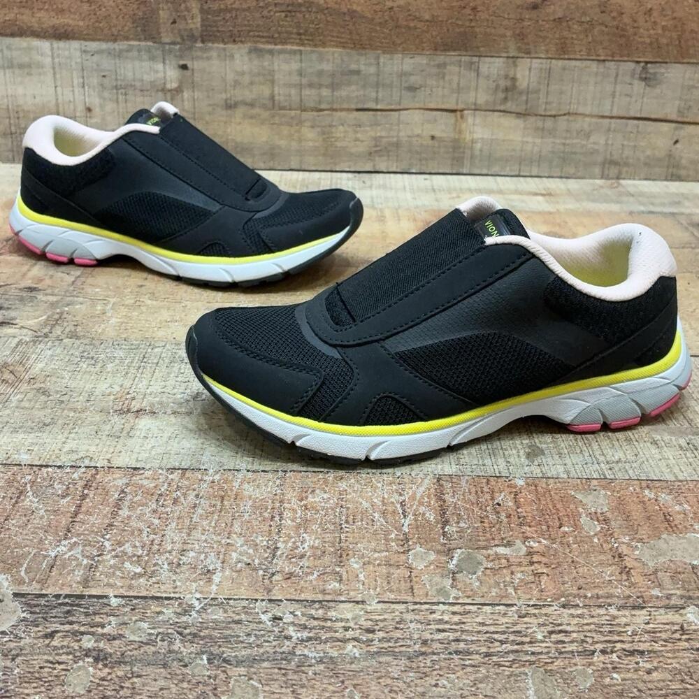Vionic Samana Shoes Womens Size 7 38 Black Mesh Slip On Walking Comfort Sneaker